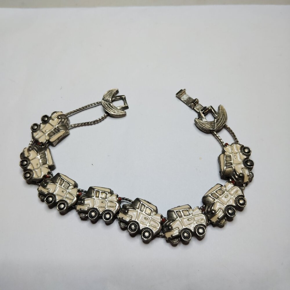 Vintage Silver Tone Slider Charm Bracelet 7.5" Dual Chain Fold Over Clasp